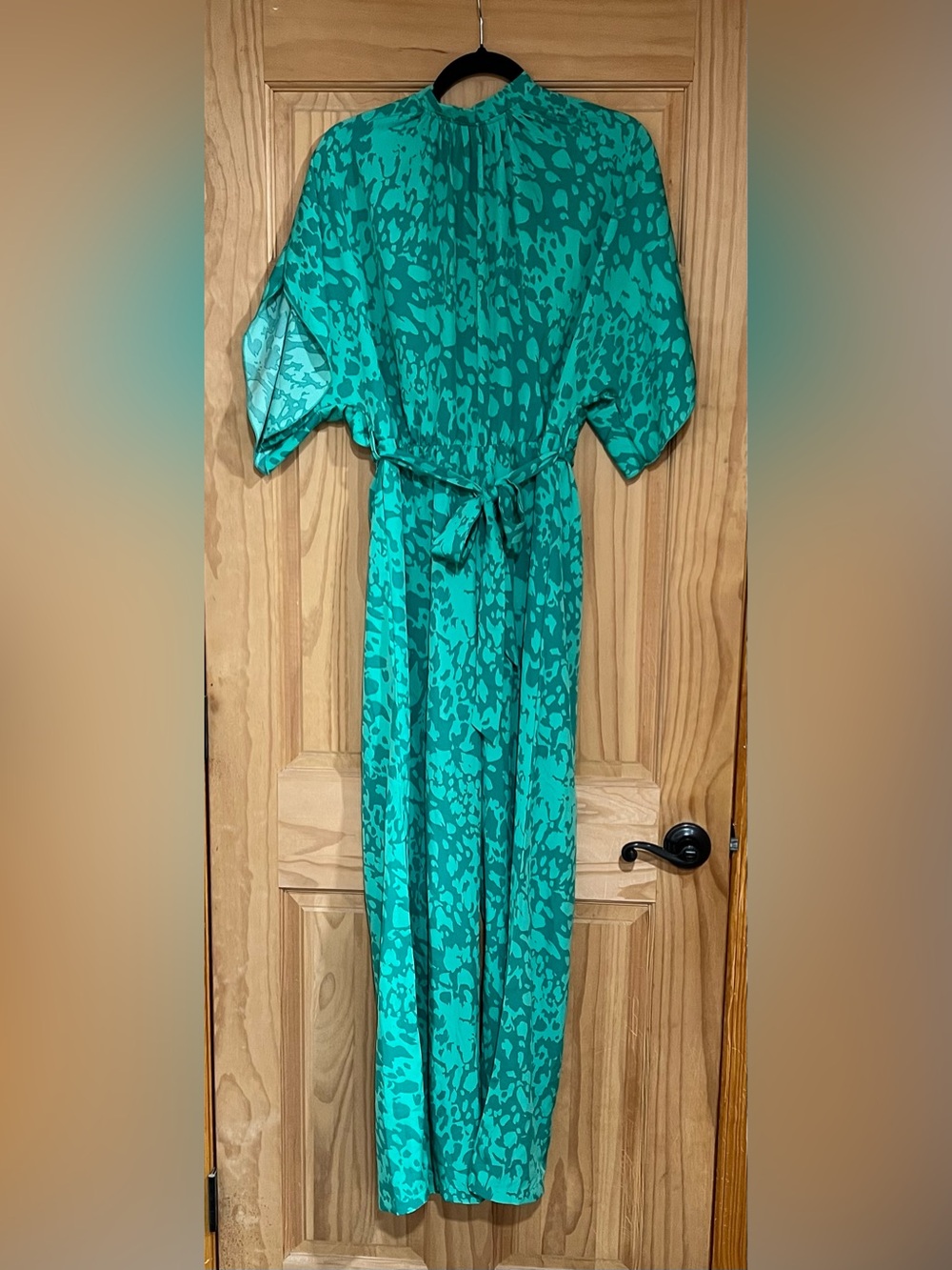 SHEIN Teal Patterned Jumpsuit with Waist Tie